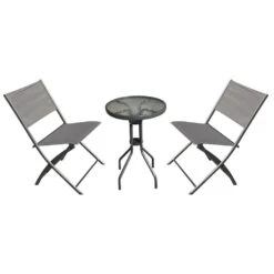 Gardenwize 3 Piece Grey Outdoor Garden Patio Folding Table Chair Bistro Set